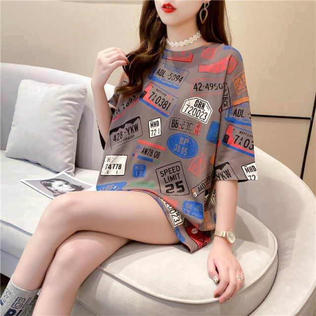 jinran Summer New Short-sleeved T-shirt Women's Mid-length Loose Top Clothes Girls Plus Size Women's Bottoming Shirt Graphic Tee 2022