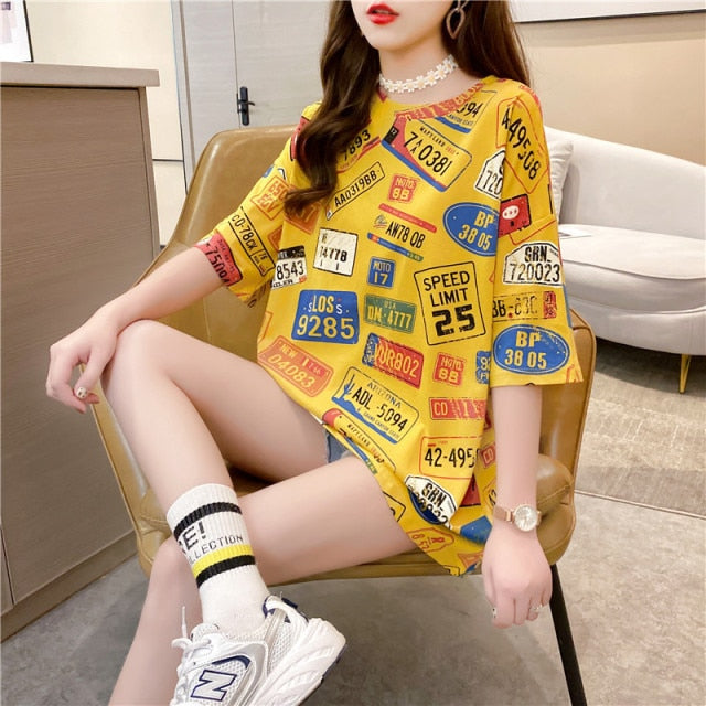 jinran Summer New Short-sleeved T-shirt Women's Mid-length Loose Top Clothes Girls Plus Size Women's Bottoming Shirt Graphic Tee 2022