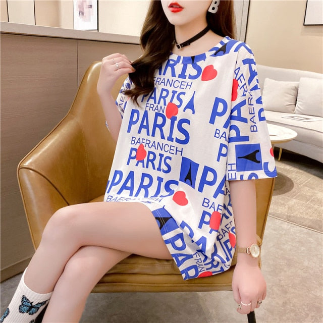 jinran Summer New Short-sleeved T-shirt Women's Mid-length Loose Top Clothes Girls Plus Size Women's Bottoming Shirt Graphic Tee 2022