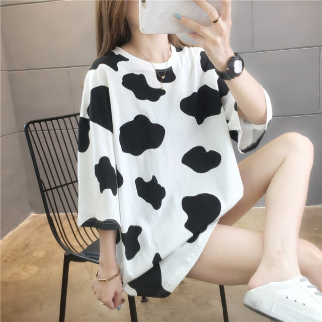 jinran Summer New Short-sleeved T-shirt Women's Mid-length Loose Top Clothes Girls Plus Size Women's Bottoming Shirt Graphic Tee 2022