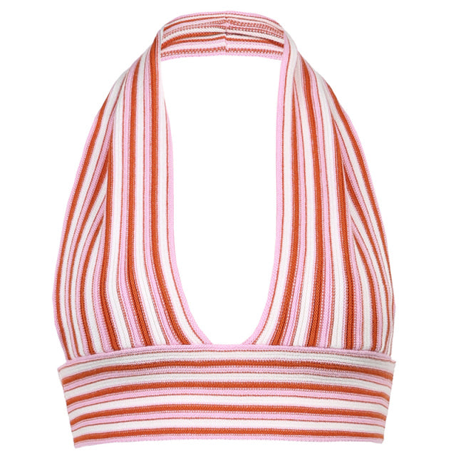 jinran Rapcopter Plaid Knitted Halter Top Cute y2k Grunge Aesthetic Corset Top Women Vintage Beach Style Crop Top Party Summer Sweats