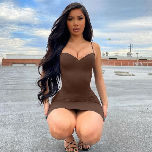 jinran Solid Women Strap Mini Dress Bodycon Sexy Streetwear Party Club Elegant 2021 Summer Clothes Basic Slim Fashion Casual