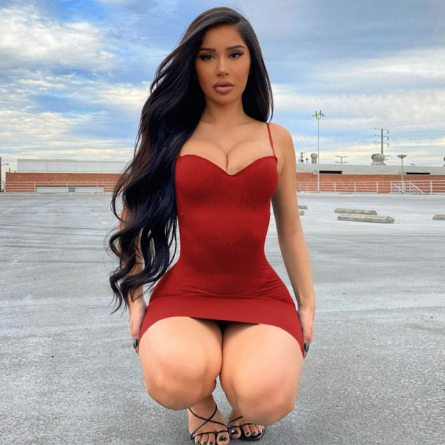 jinran Solid Women Strap Mini Dress Bodycon Sexy Streetwear Party Club Elegant 2021 Summer Clothes Basic Slim Fashion Casual
