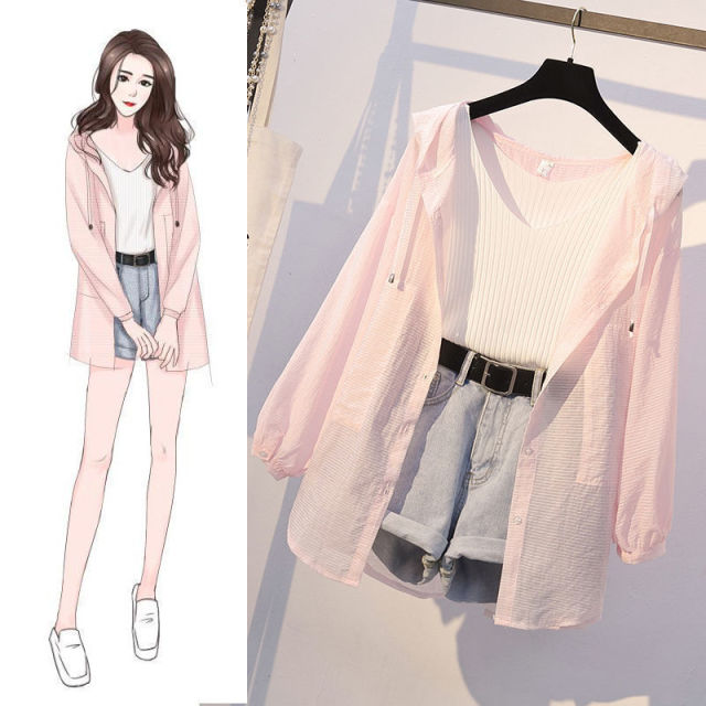 jinran Plus Size Women's 2021 Spring and Summer New Sun Protection Clothing + Denim Jeans Pants + Camisole Three-piece Suit