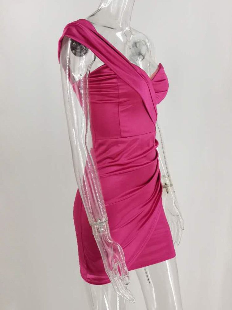 jinran Women One Shoulder Strapless Party Dress Solid Stretch Sheath Elegant Celebrity Outfit Club Wear Satin Dress