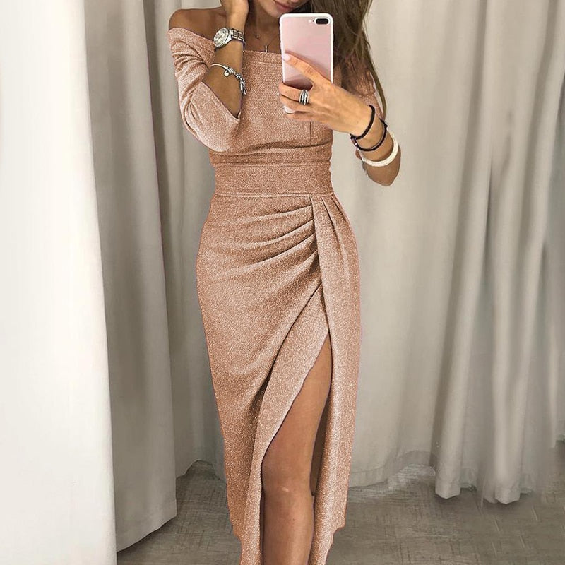 jinran Spring Summer Women Clothes 2021 Elegant Long Dress Sexy Club Dress Evening Party Women Dresses Off Shoulder High Waist Vestido