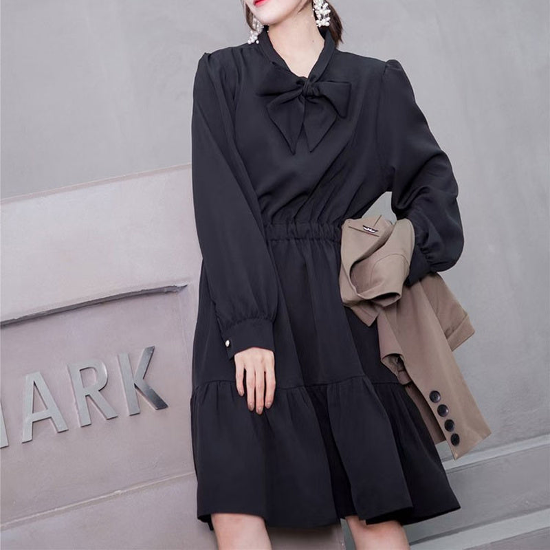 jinran Women's Plus Size Dress Sets Sweet Bow Long Sleeve A-line Dress Baggy Vest Two Piece Set Women Casual Style Elegant Skirt M-4XL