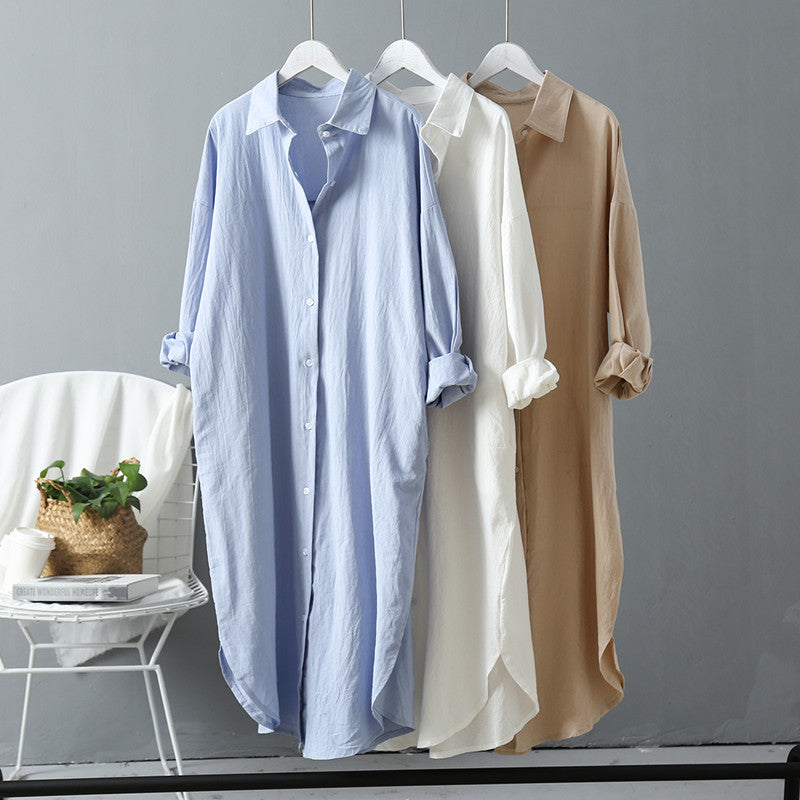jinran Women's Autumn Cotton Linen Midi White Shirt Dress Long Sleeve Casual Loose Spring Clothing Femme Fashion Elegant Vestidos