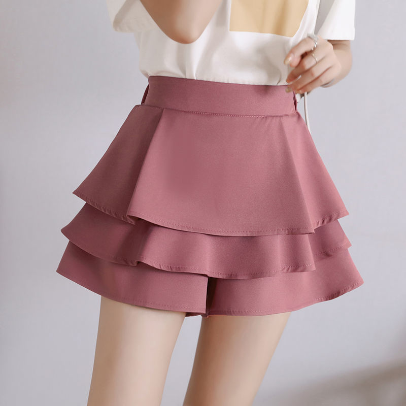 jinran Summer Chiffon Shorts Black White Green Pink Elasticated High Waist Women's Ruffles Cake Skirt Girl Lovely Sweet Student Dance