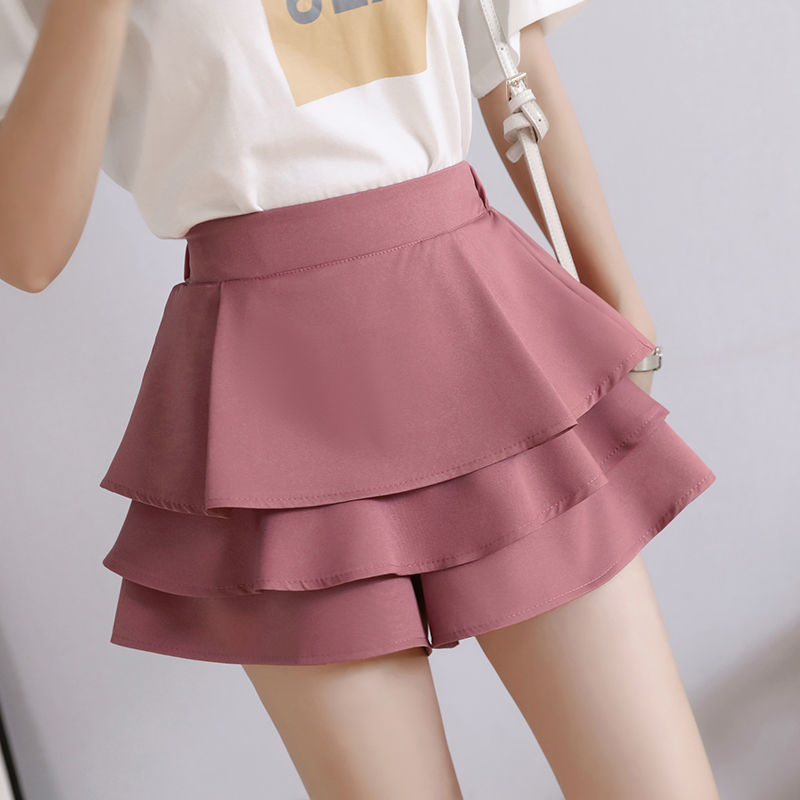 jinran Summer Chiffon Shorts Black White Green Pink Elasticated High Waist Women's Ruffles Cake Skirt Girl Lovely Sweet Student Dance