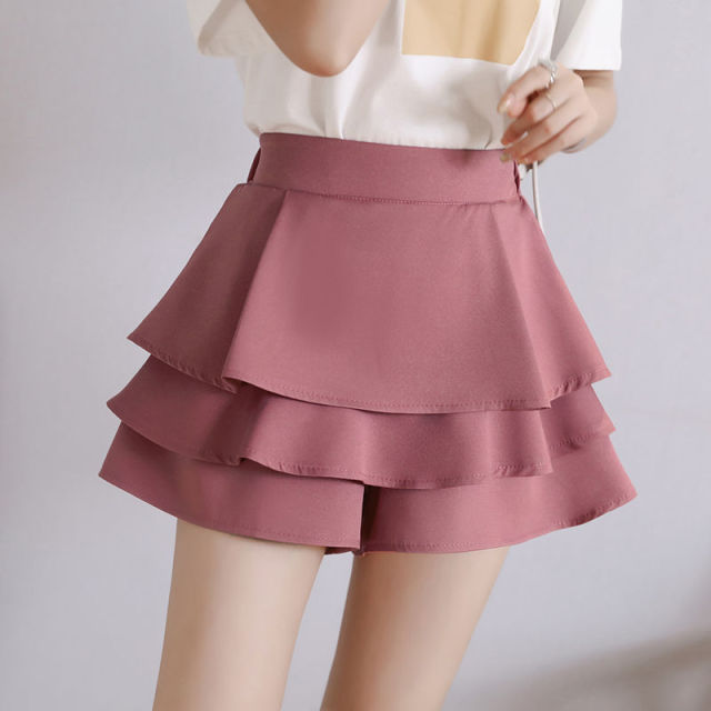 jinran Summer Chiffon Shorts Black White Green Pink Elasticated High Waist Women's Ruffles Cake Skirt Girl Lovely Sweet Student Dance