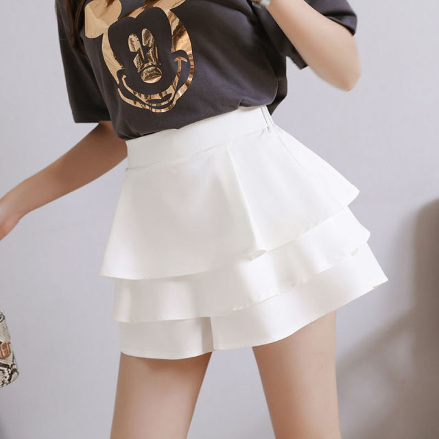 jinran Summer Chiffon Shorts Black White Green Pink Elasticated High Waist Women's Ruffles Cake Skirt Girl Lovely Sweet Student Dance