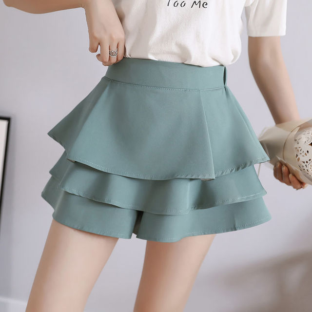 jinran Summer Chiffon Shorts Black White Green Pink Elasticated High Waist Women's Ruffles Cake Skirt Girl Lovely Sweet Student Dance