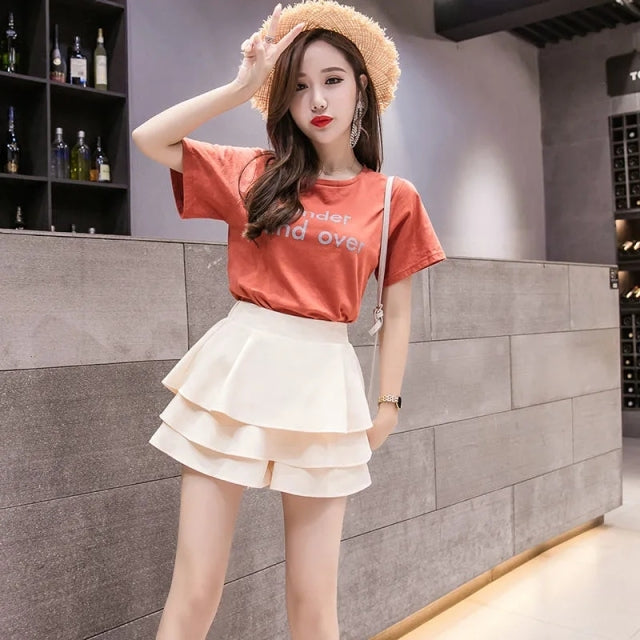 jinran Summer Chiffon Shorts Black White Green Pink Elasticated High Waist Women's Ruffles Cake Skirt Girl Lovely Sweet Student Dance