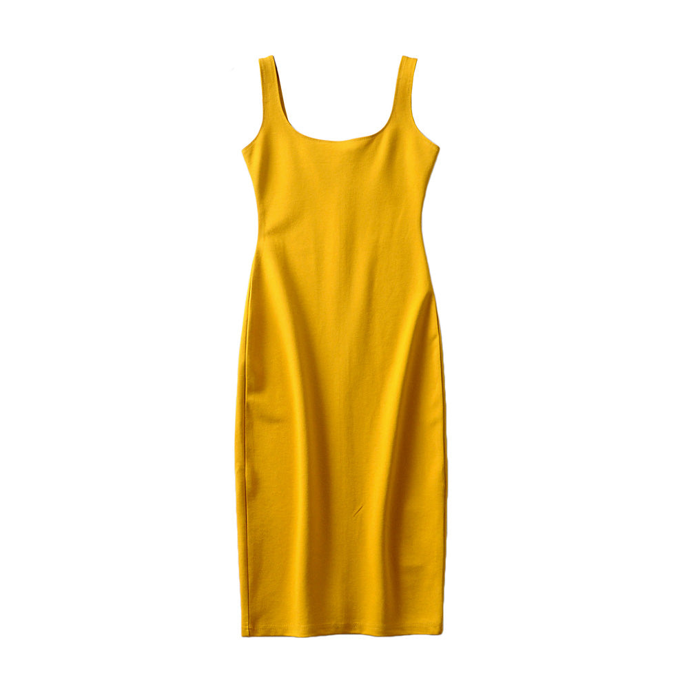 jinran Summer Dress Vestido Women's Sexy Back Slit Sleeveless Bodycon Tank Knee-length Dress