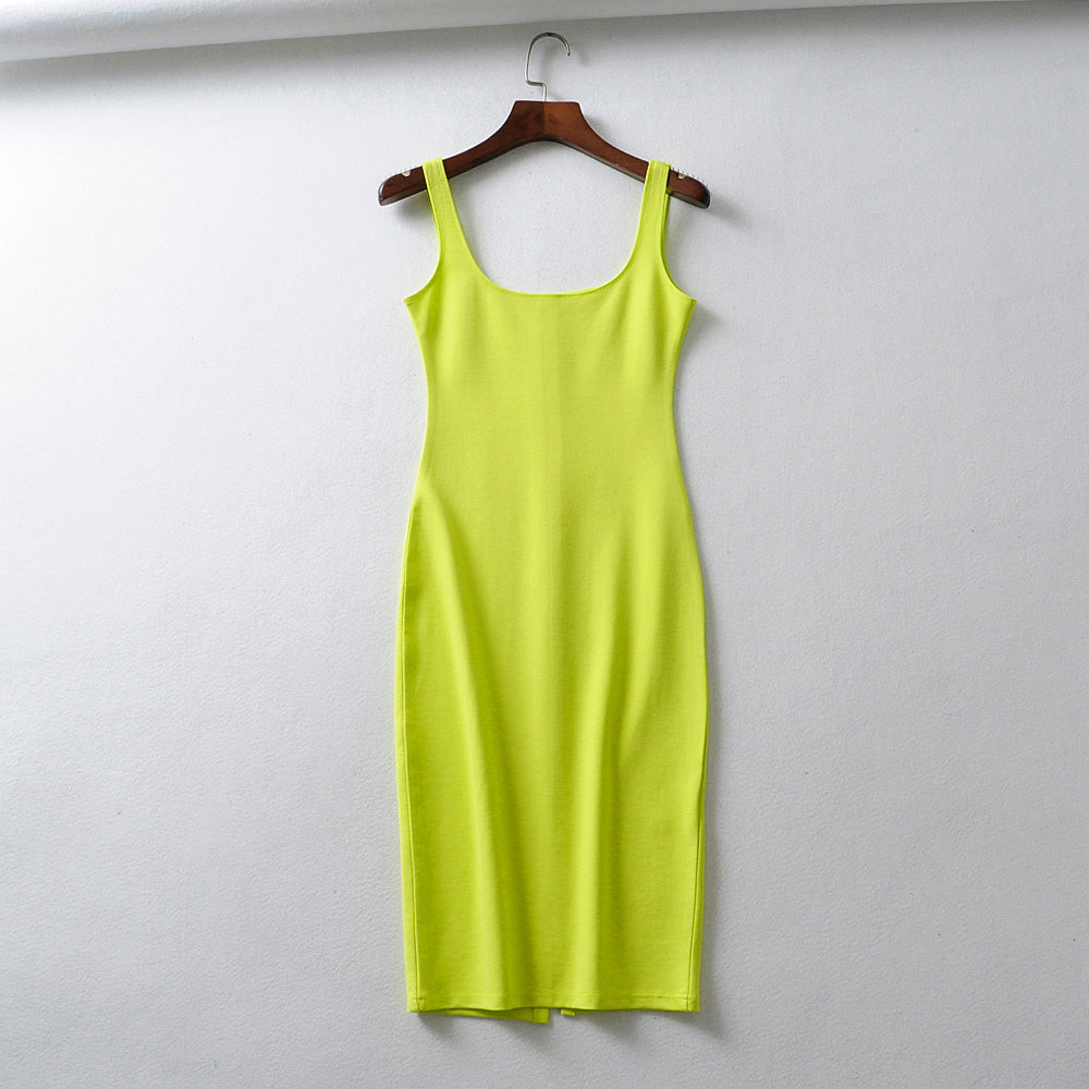 jinran Summer Dress Vestido Women's Sexy Back Slit Sleeveless Bodycon Tank Knee-length Dress