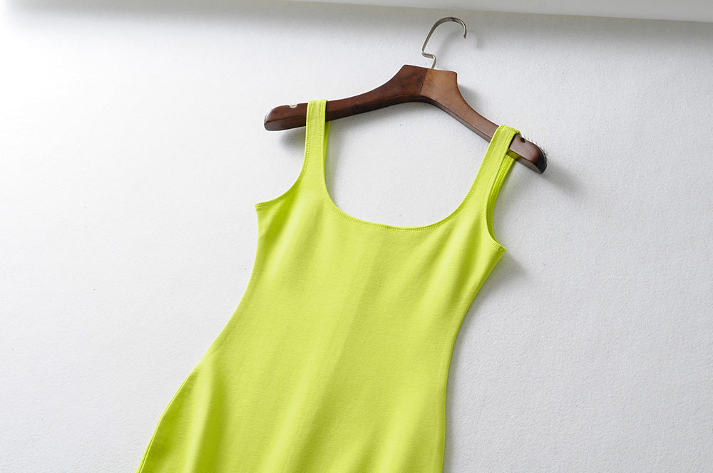jinran Summer Dress Vestido Women's Sexy Back Slit Sleeveless Bodycon Tank Knee-length Dress
