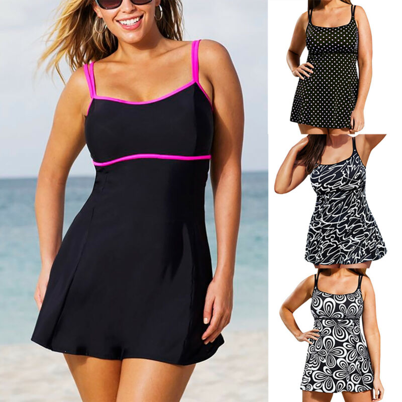 jinran Women Plus Size Swim Dress Costume Swimsuit Skirted Swimwear Beachwear Strap New Vintage Women's Jumpsuit 2022 One Piece