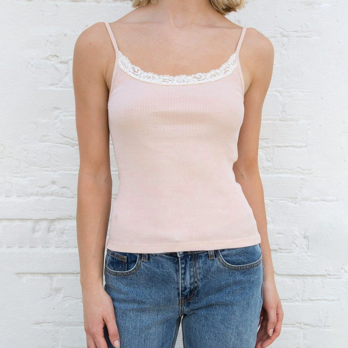 jinran Sweet Girl Lace Ribbed Tank Top Women Summer Sexy Sleeveless Cotton Soft Camis Blouses Women Vintage Casual Crop Top Chic