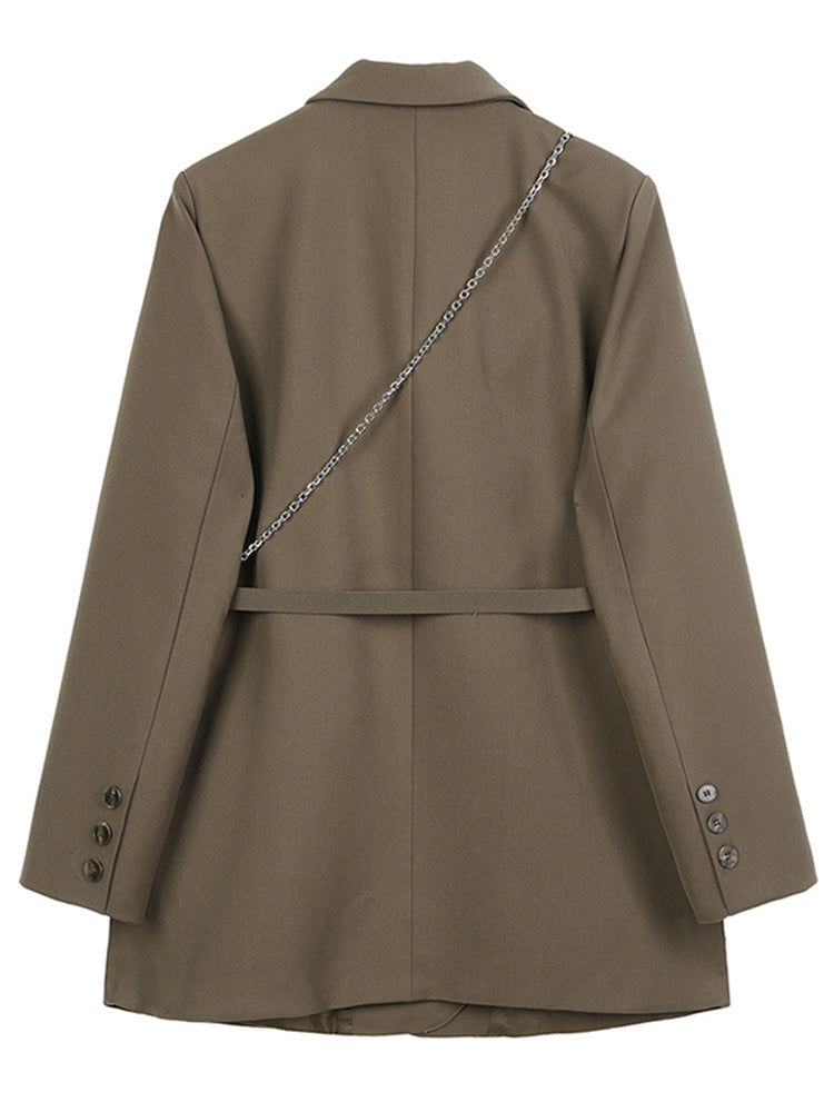 jinran Women Brown Pocket Big Size Blazer New Lapel Long Sleeve Loose Fit Jacket Fashion Tide Spring Autumn 2022 1DB850