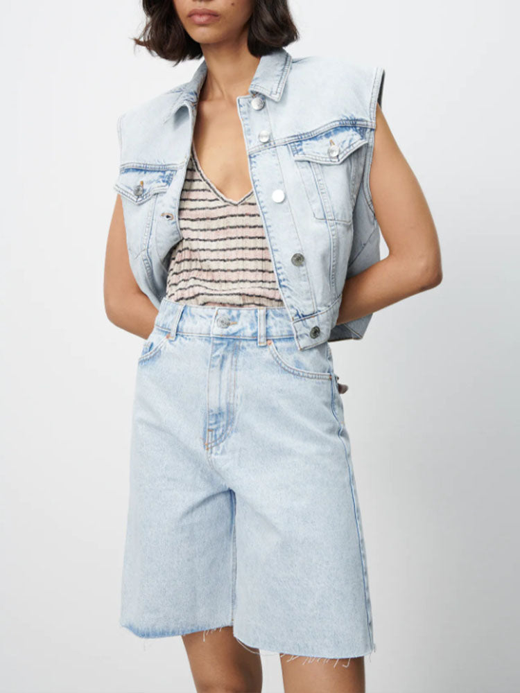 jinran summer new style women's fashion all-match high waist snow wash denim casual shorts