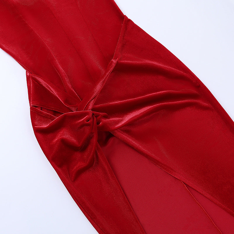 jinran Women's Dress Elegant Tunics Pull Sleeve High Split Evening Party Dresses Y2K Tight Long Maxi Formal Vestidos Red Black