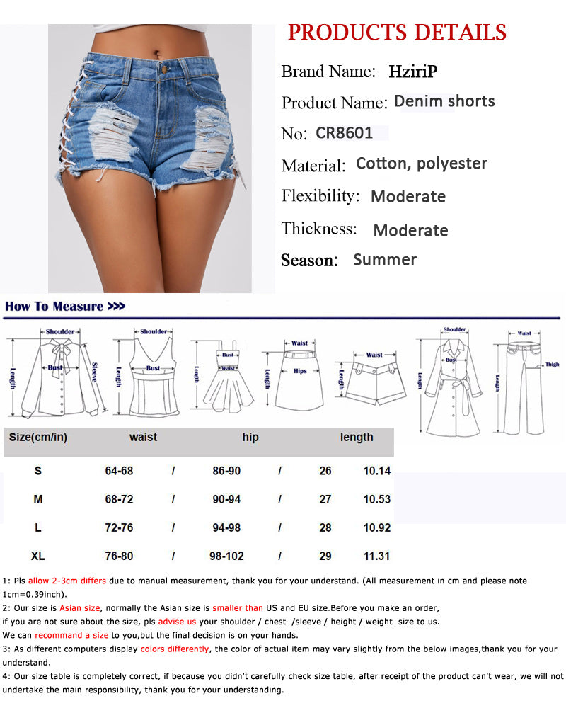 jinran Sexy Summer Women Denim Shorts New Black Blue High Waist Ripped Short Jeans Femme Tassel Lace Up Bandage Hot Pants