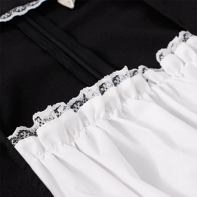 jinran Women's Maid Dress Kawaii Lolita Outfit French Milkmaid Costume Cosplay Bandage Sexy Waitress Dress Puff Sleeve Uniform