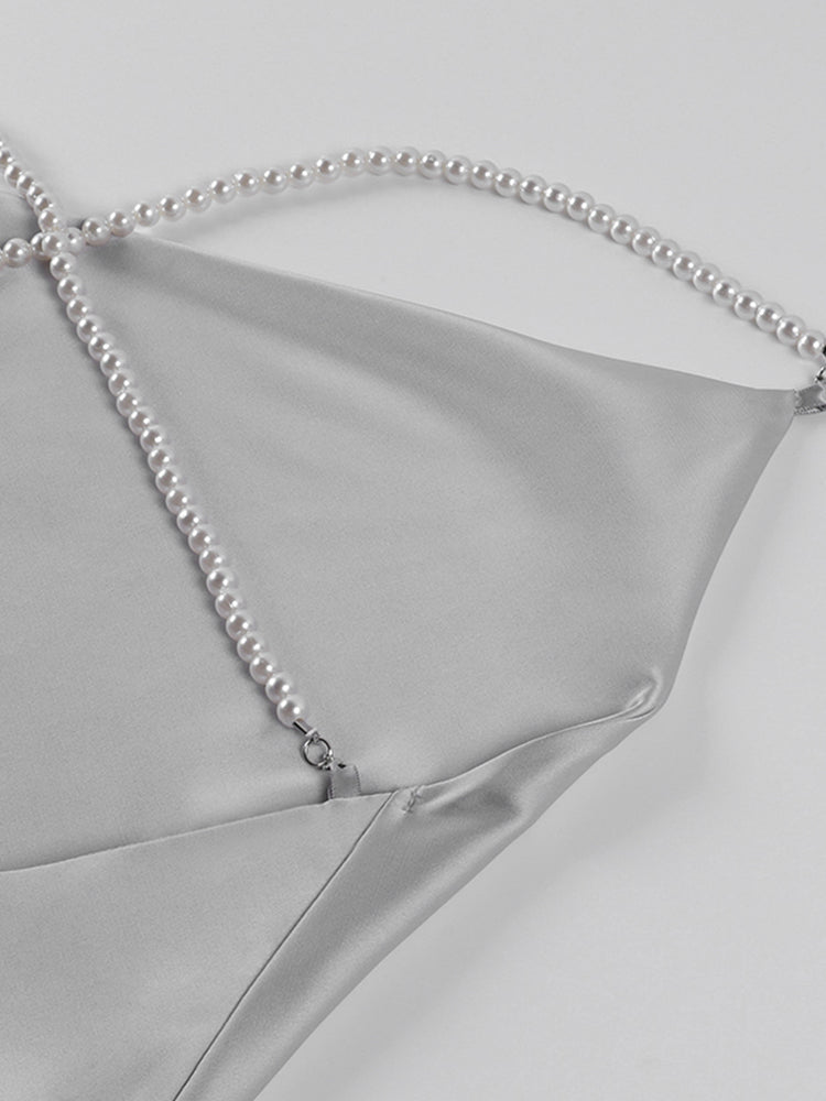 jinran Sexy Silk Dress Women's Solid Pearl Sling Strapless Backless Split Ultra Short Dresses Summer Nightclub Club Party