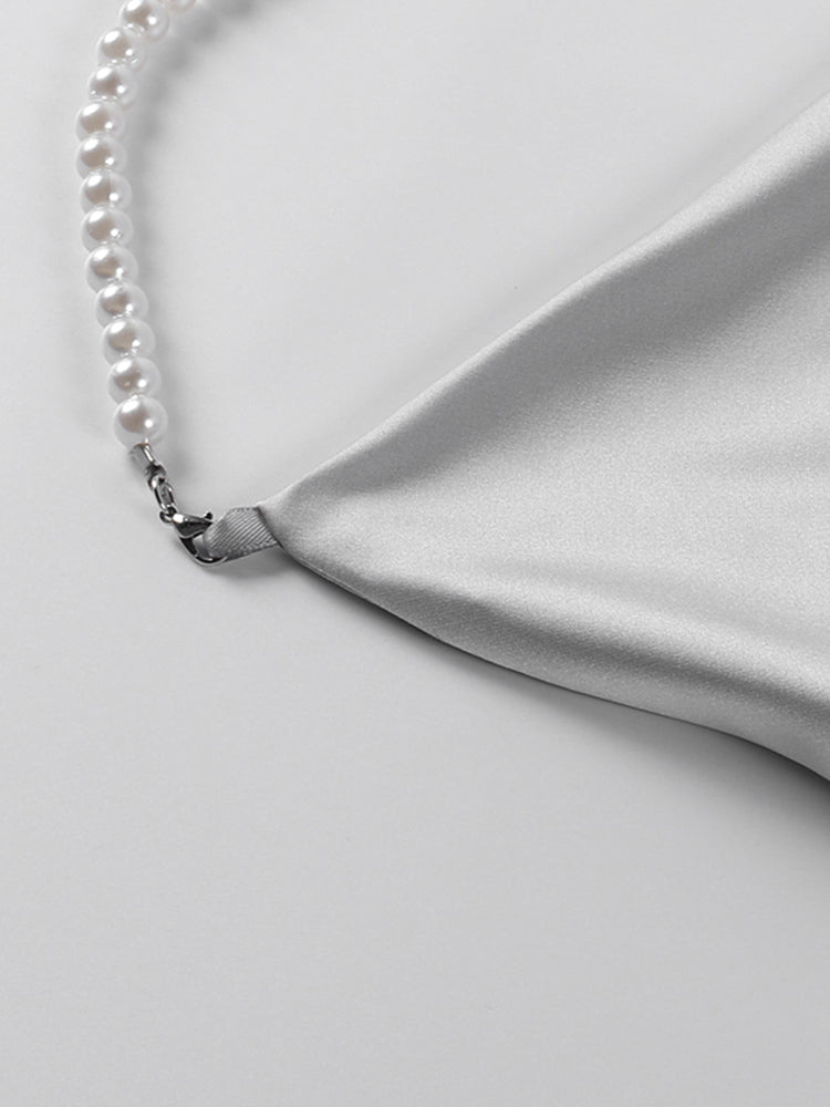 jinran Sexy Silk Dress Women's Solid Pearl Sling Strapless Backless Split Ultra Short Dresses Summer Nightclub Club Party