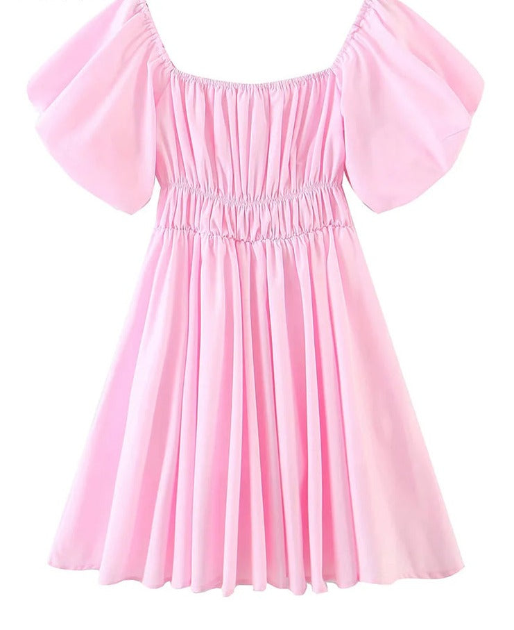 jinran Off Shoulder Lantern Sleeve Pink Summer Beach Dress Women's A-line Holiday Dropshipping Dress Mini Sundress Vestido 2022