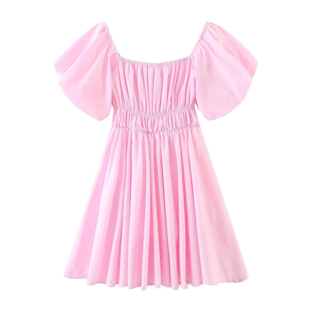 jinran Off Shoulder Lantern Sleeve Pink Summer Beach Dress Women's A-line Holiday Dropshipping Dress Mini Sundress Vestido 2022