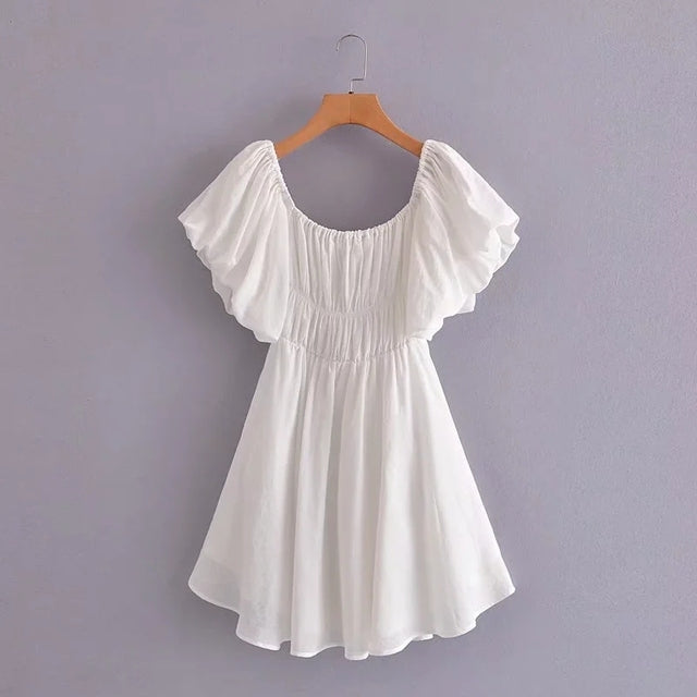 jinran Off Shoulder Lantern Sleeve Pink Summer Beach Dress Women's A-line Holiday Dropshipping Dress Mini Sundress Vestido 2022