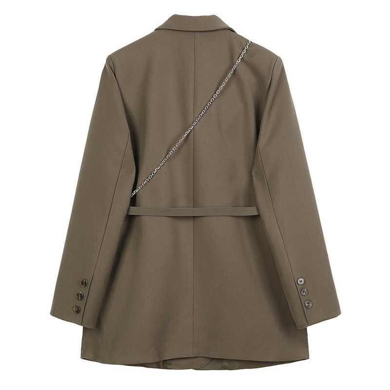 jinran Women Brown Pocket Big Size Blazer New Lapel Long Sleeve Loose Fit Jacket Fashion Tide Spring Autumn 2022 1DB850