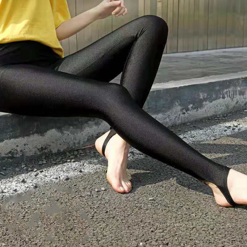 jinran S-5XL Size Women's Summer Bright Pants Wear Thin Ice Silk Bright Black Push-up Slim High Waist Stretch Large Size Tights