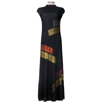 Original new product hand-painted pleated dress 2025 summer new women's temperament round neck sleeveless long dress clothing