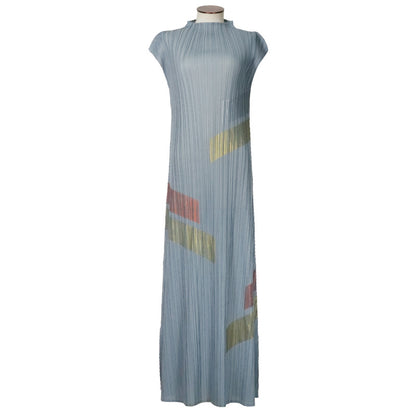 Original new product hand-painted pleated dress 2025 summer new women's temperament round neck sleeveless long dress clothing