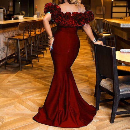 Bulk 2025 Spring New Elastic Knitted Belt Anti-2025 Women's Clothing Lotus Leaf Shoulder Small Trailing Long Dress Dress