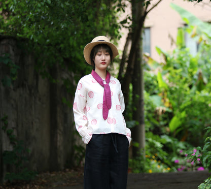 2025 Hangzhou women's clothing, red polka dot cut flower horn sleeve shirt, top sunscreen shirt 20509G, Academy of Literature and Retro.