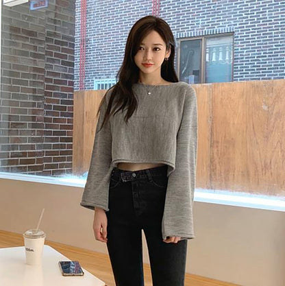 jinran concert outfit Dongdaemun Autumn and Winter New Young Girl Curling Short Navel Pullover Slimming Woolen Sweater T-shirt for Women