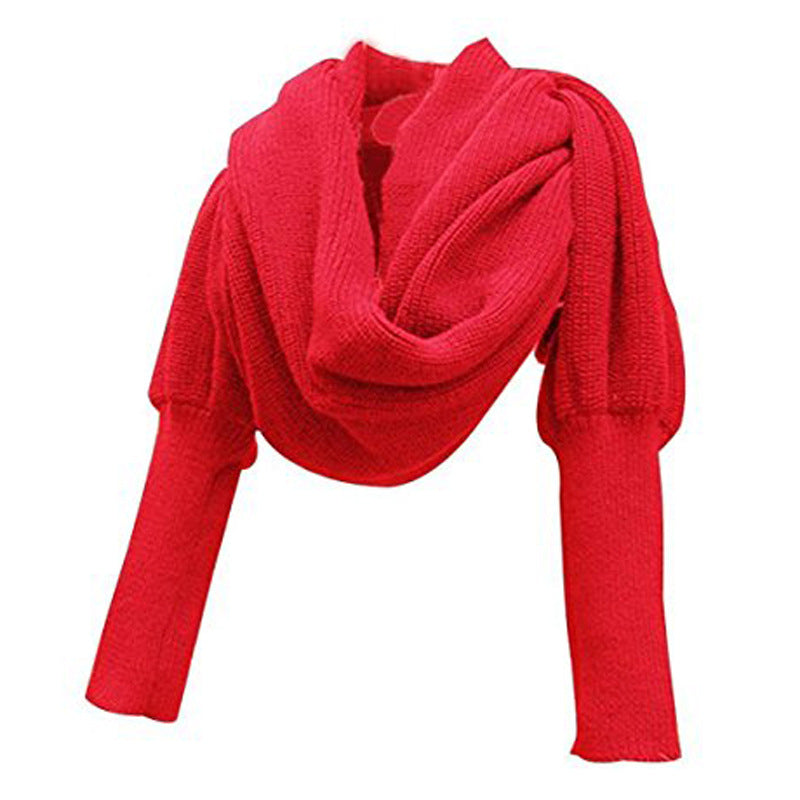 jinran 2024 fall fashion trends Fashion Knitted Scarf Women's Warm Autumn and Winter Wool Shawl Monochrome Sleeve Scarf