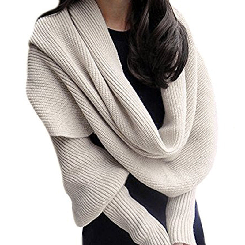 jinran 2024 fall fashion trends Fashion Knitted Scarf Women's Warm Autumn and Winter Wool Shawl Monochrome Sleeve Scarf