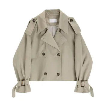 jinran 2024 Japanese Turn down Collar Full Regular Sleeve Khaki Trench Loose Straight Short Khaki Office Lady Fabric Belt Coat