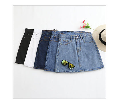 jinran Summer Denim Mini Skirt Women Korean High Waist A-Line Skirt Causal Oversized Harajuku Short Jean Skirts Minimalist