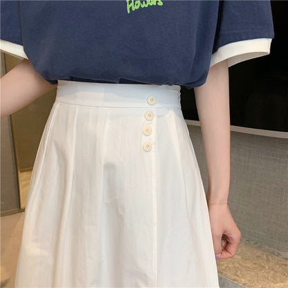 jinran Korean High Waist A Line Skirts for Women Summer Elegant Chic Teenis Midi Skirt Casual Student Wild Pleated A Lind Skirts y2k