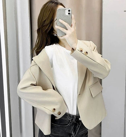 jinran Autumn Simple Elegant Black Blazer Women  Loose Suit Jackets Causal Tailored Coat Korean Fashion Lady Office Outwear New