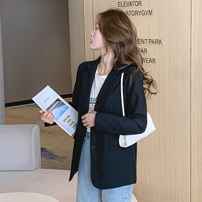 jinran Autumn Black Blazers Women Loose Solid Coffee Tailored Coat Suit Jackets Office Lady Overwear Korean Fashion Outwear New