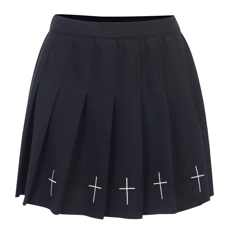 jinran Dark Goth Skirt Women Summer High Waist Harajuku Pleated Mini Skirts Vintage Gothic Punk White Black Skirts Korean A-line Skirts