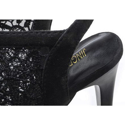 jinran Sexy Lace Mesh Platform Women Short Boots Summer Peep Toe Ankle Buckle High Heels Shoes Hollow Party Sandals Female Pumps Office