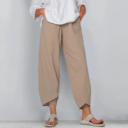 jinran Vintage Printed Harem Pants Women Trousers Casual Elastic Waist Cotton Linen Wide Leg Pants Loose Pantalon Summer Plus Size Pant